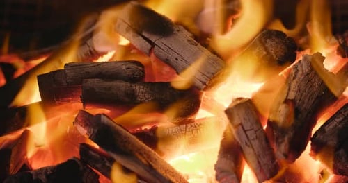 Burning Charcoal Creating Fiery Display Close Up