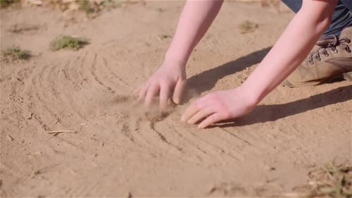 Farmer Touching Dirt in Hands Pouring Organic Soil