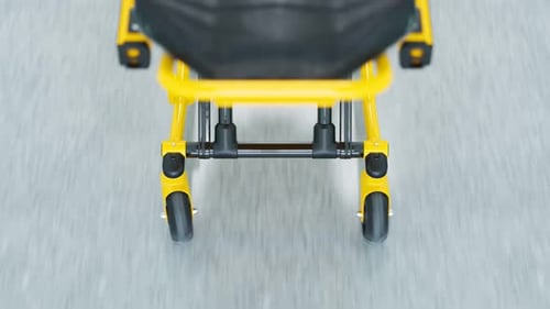 Notbett bewegt sich schnell durch einen Krankenhausflur. Looping-Animation. 4KHD