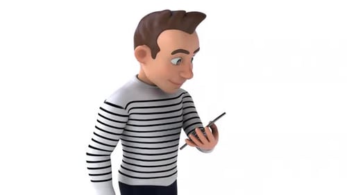 Animated 3D Man Walks and Uses Smartphone