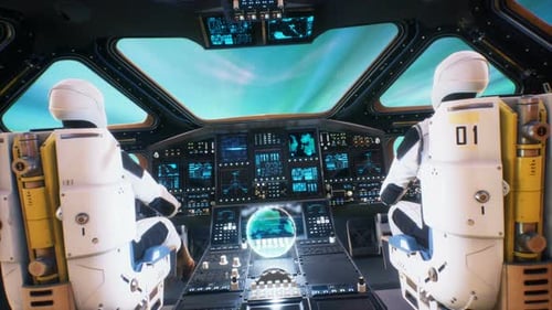 Astronauts in Spaceship Cockpit Navigating Hyperspace Journey