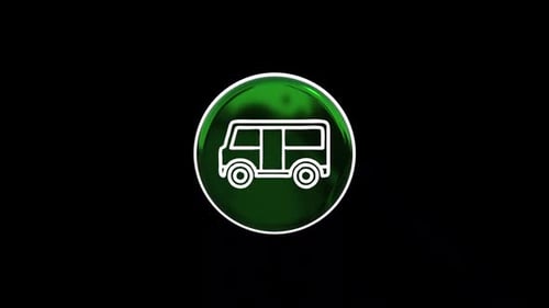 3D Rotating Green Disc with Animated Bus Icon