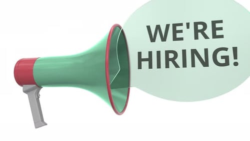 3D Megaphone Animation with We're Hiring Message