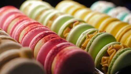 Colorful Macarons Displayed in Tempting Close Up
