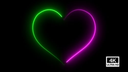 Neon Pink & Green Heart Shape Frame Overlay Looped V9