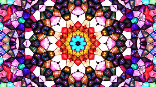 glowing lights that set the movement of the full color of the flower shape on a black background