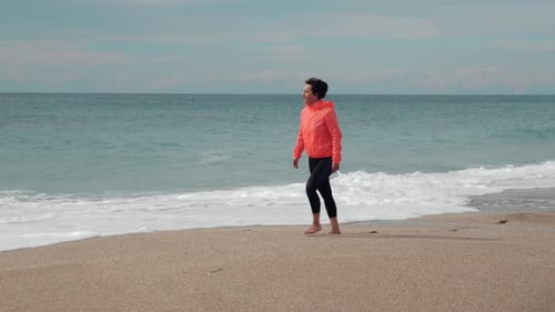 Walking on sandy beach