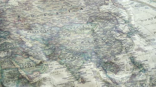 Vintage World Map Showing Asia and Pacific Ocean