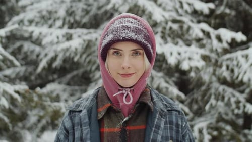 Portrait of Beautiful Woman Outdoors on Winter Day
