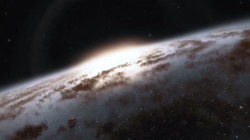 Starship Flies at the Speed of Ligh Near the Center of the Milky Way Galaxy in Space