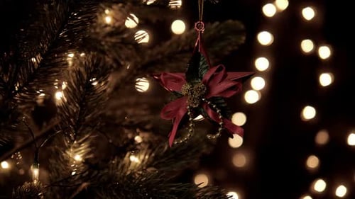 Christmas Tree with Bokeh Lights and Ornaments