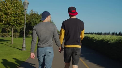 Young Couple Walking Hand in Hand in Park