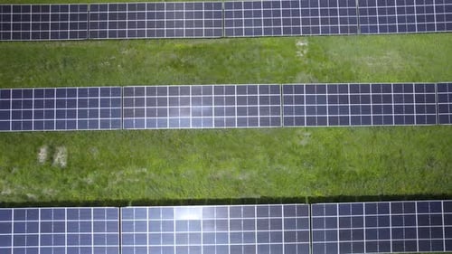 Aerial Top View of Solar Farm Panels, Renewable Energy, Solar Energy