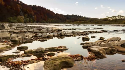 View of the River Flowing From the Mountain Waterfall