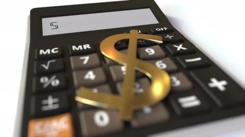 SELL Text on Calculator Display and Dollar Money Symbol