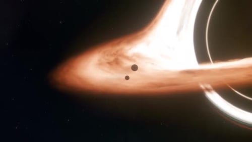 Der Ereignishorizont eines Schwarzen Lochs mit Planeten