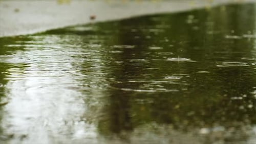 Regen tropft in Pfützen