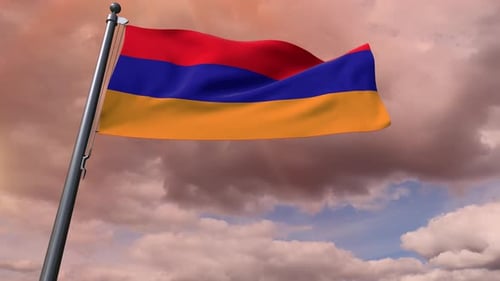 Realistic 3D Animation of Armenian Flag Waving in Wind