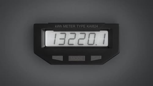 Digital electricity meter showing household consumption in kilowatt hours.