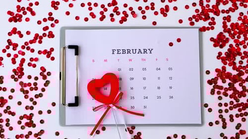 Red Heart on Calendar for February Fourteenth