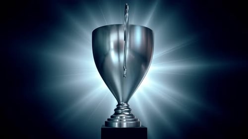 Shining Silver Award Trophy with Light Rays