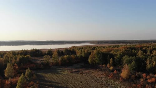 Flight over the autumn forest.