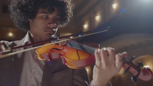 Young Adult Plays Violin Close Up
