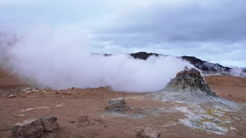 Steam Emitting From Fumarole in Geothermal Area of Hverir
