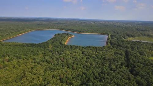 Landscape Panorama Blue Water in a Forest Lake with Trees Sky Panorama