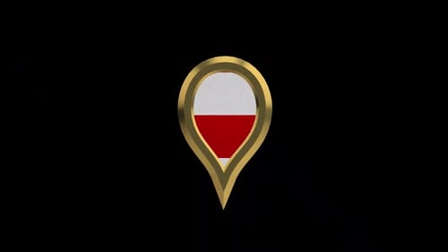 Golden 3D Animated Map Pin Icon with National Flag
