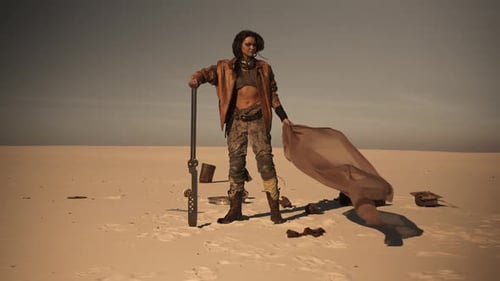 Postapocalyptic Woman Outdoors in a Wasteland