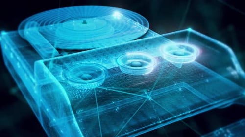 Vintage Record Player And Retro Vinyl Disc Hologram Close Up 4k