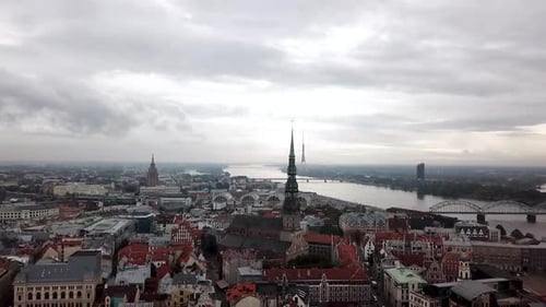 Traveling Panoramic Historical Attractions in Mist Near Riverside Top View