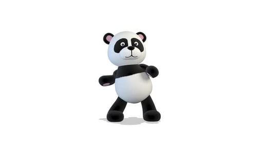 Pandabär tanzt einen albernen Tanz auf weißem Hintergrund