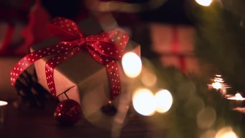 Wrapped Christmas Gift with Red Polka Dot Bow