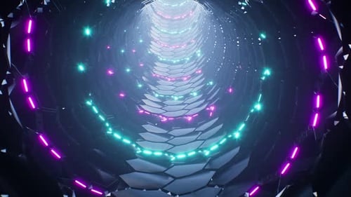Abstract Scifi Glowing Polygon Shapes Tunnel Loop 4K 02