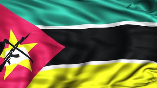 Animated Mozambique Flag Waving in Wind with Realistic Texture