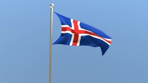 Realistic Waving Iceland Flag on Pole Animation