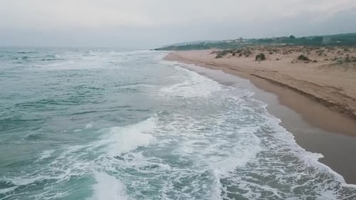 Rough Sea and Beach Aerial Video
