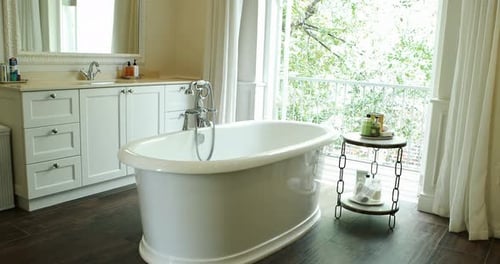 Interior view of bathroom with bathtub