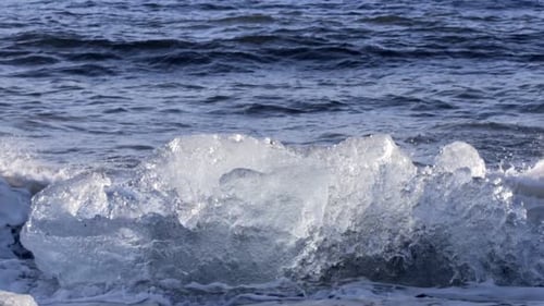 Atlantic Ocean Waves Crashing on Ice From a Glacier. Global Warming