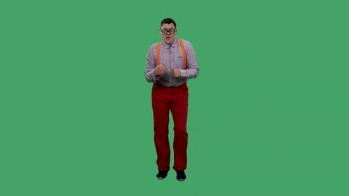 Man Dances Comically on Green Screen Background