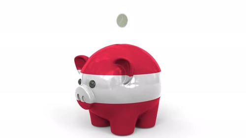 Coins Fall Into Piggy Bank Painted with Flag of Austria