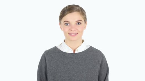 Smiling Woman Close Up on White Background