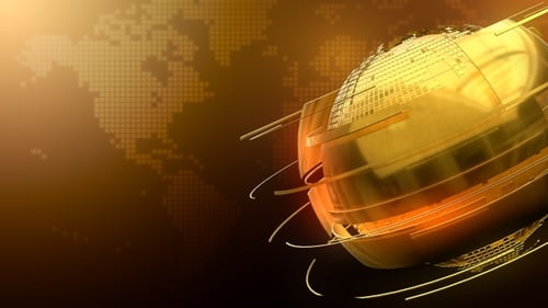 Futuristic Golden Globe Broadcast Background with Digital Map