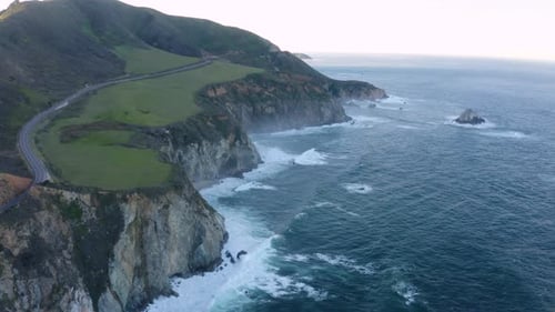 Drone View of the Ocean Waves Splashing.