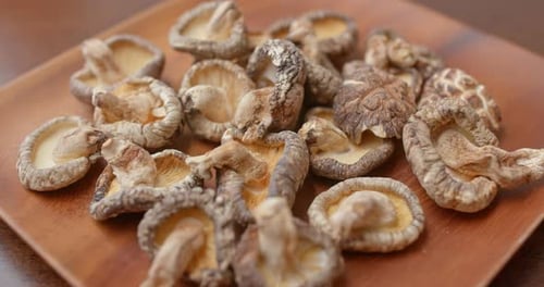 Close up of Dried Shiitake Mushrooms on Plate