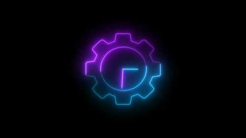 Animated Neon Gear Clock Icon Line Art Loop