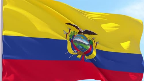 Ecuador National Flag Waving in Realistic Fabric Style