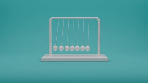Abstract 3D Rendered Newton Cradle Over Teal Background